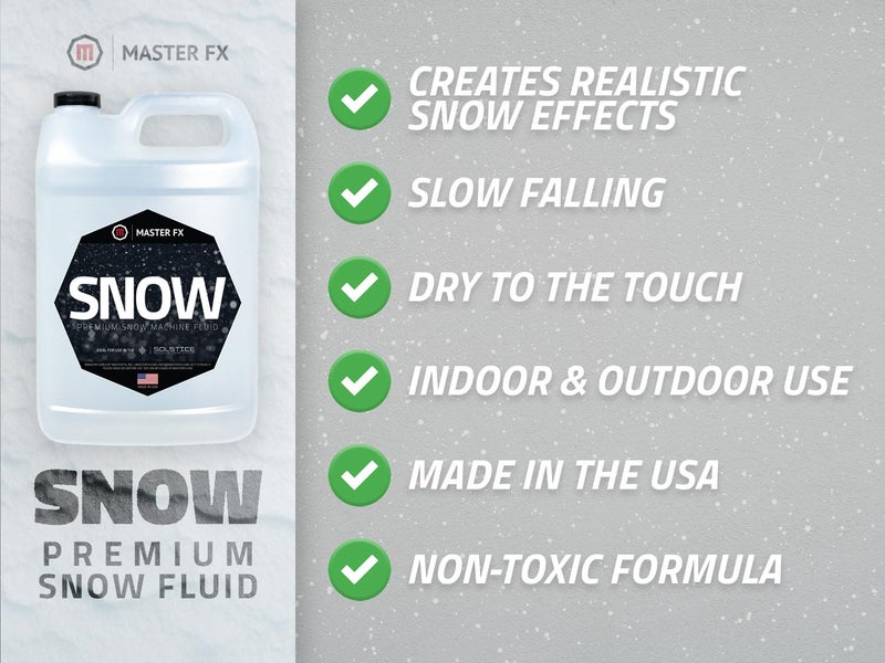 Master FX, Inc. Master FX Snow Fluid - Non-Toxic Formula - Snow Machine Fluid for Indoor and Outdoor Machines - Creates Dry Flakes Perfect for Parties and Events - Long Lasting Realistic Effect - 1 Gallon - Image 1